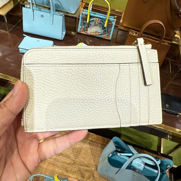 Tory Burch Blake Zip Card Case 168745 Leather New Ivory